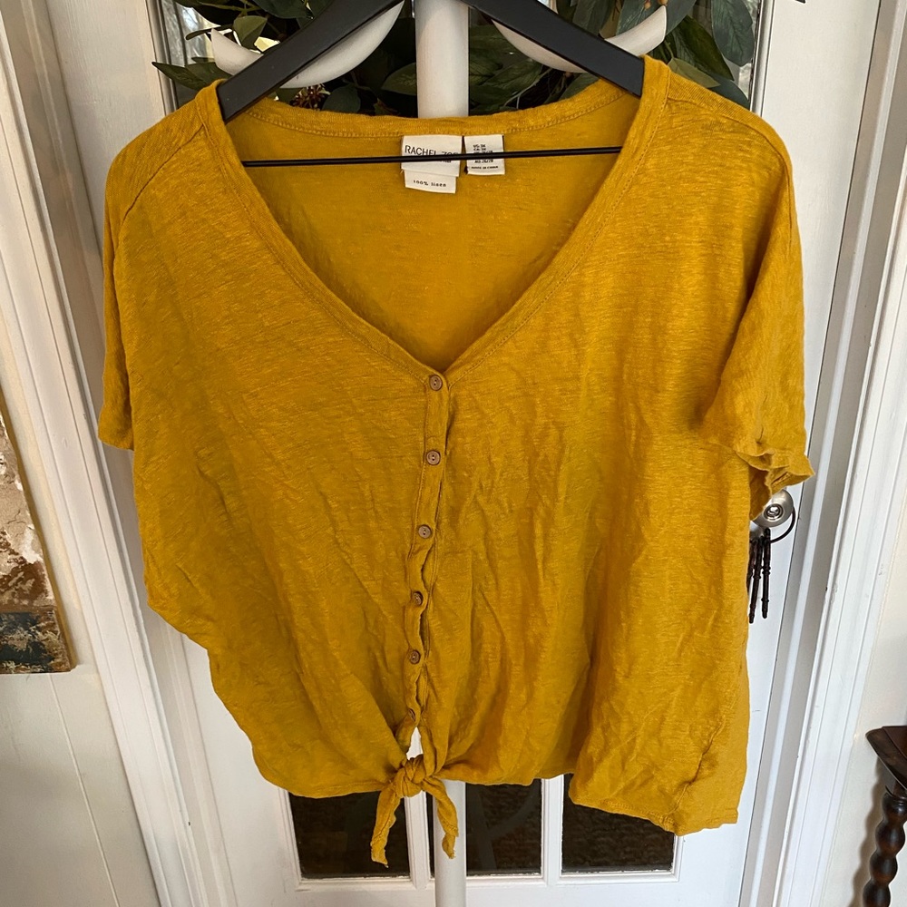 Rachel Zoe Linen Tie Front Top Mustard Yellow SS 3X